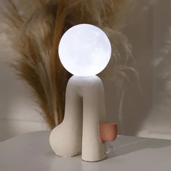 Rabaque polyresin terracotta beige USB table lamp 15.5x7x30cm