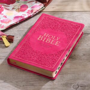 KJV Holy Bible Pink, Standard Size Faux Leather Red Letter Edition Thumb Index & Ribbon Marker, King James Version, Pink (KJV Deluxe Gift Editions)